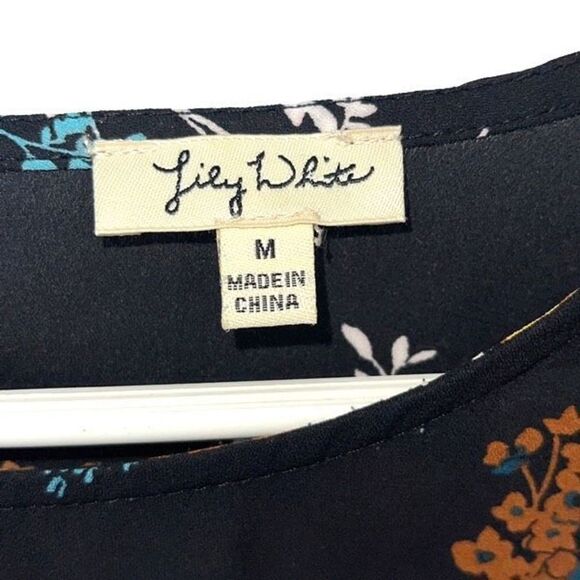 Lily White Womens Floral Bell Sleeve Chiffon‎ Blouse Multicolor Size Medium - Picture 2 of 8